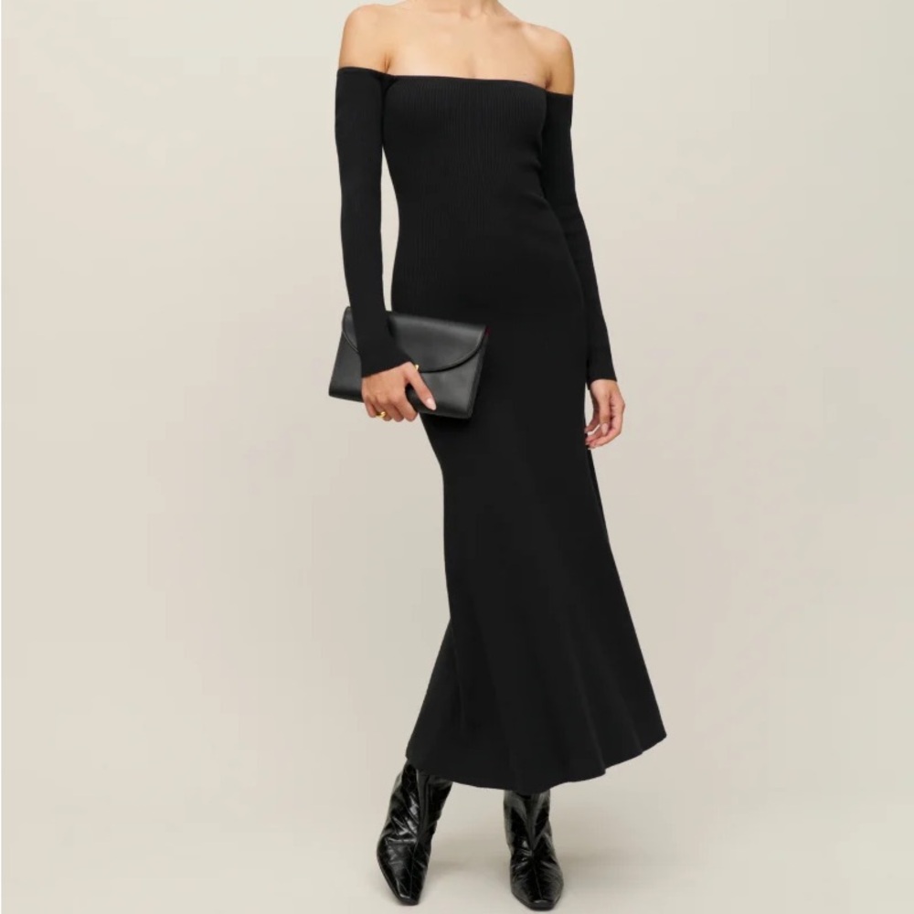 Reformation Elegant Black Long Sleeve Dress